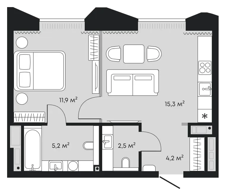 Планировка: евродвушка 39,1 м² - ЖК Челюскинцев, 5