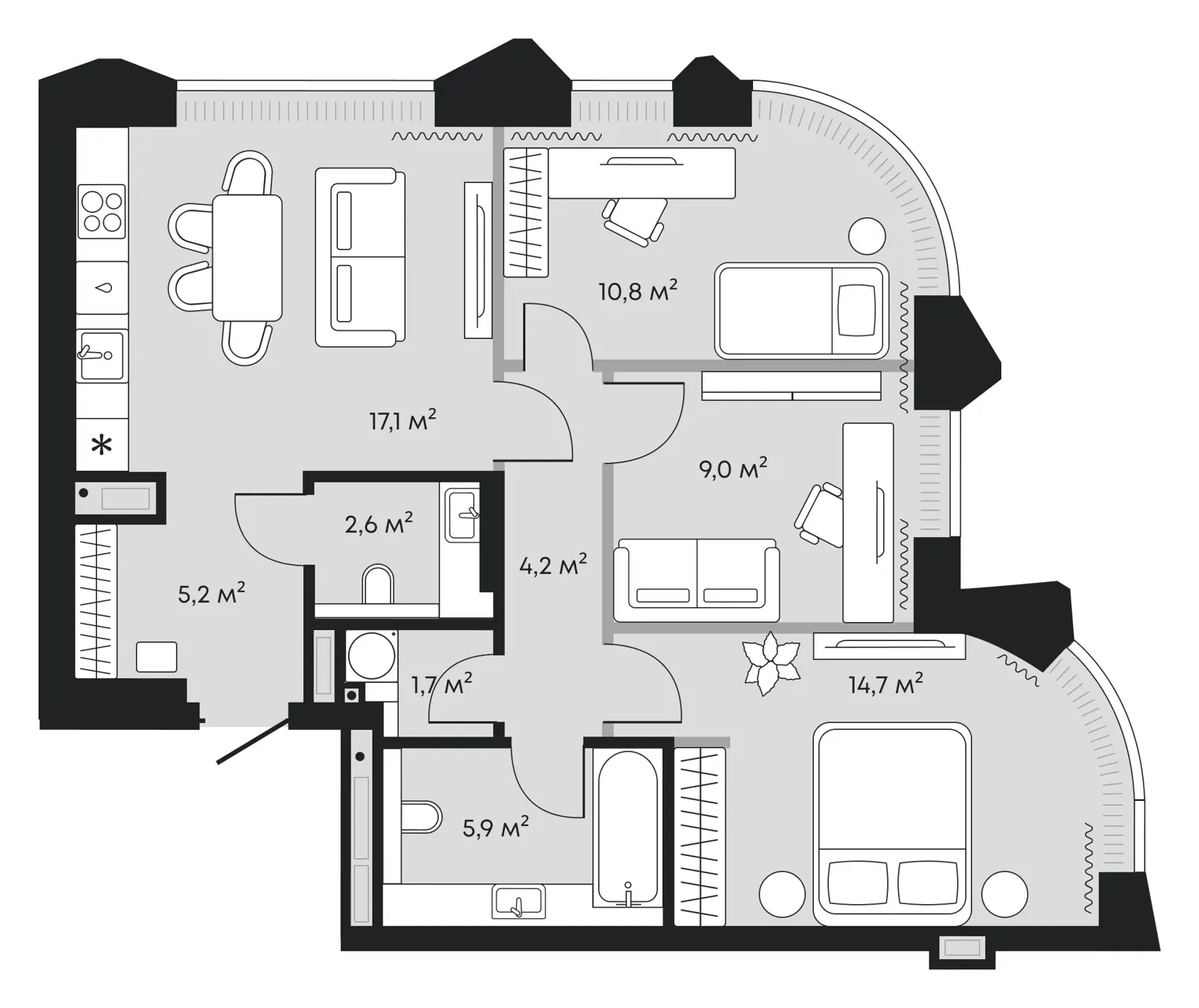 Планировка: евро-четырёшка 71,3 м² - ЖК Челюскинцев, 5