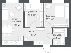 Планировка: евротрёшка 52,5 м² — ЖК Дружеский