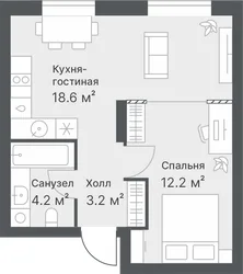 Планировка: евродвушка 38,2 м² — ЖК Дружеский