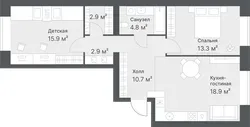 Планировка: евротрёшка 69,4 м² - ЖК Дружеский