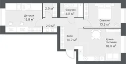 Планировка: евротрёшка 69,4 м² - ЖК Дружеский