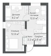 Планировка: евротрёшка 38,2 м² - ЖК Дружеский