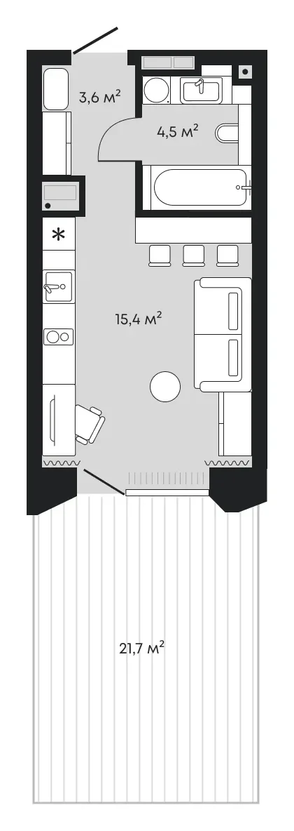 Планировка: студия 45,2 м² - ЖК Челюскинцев, 5
