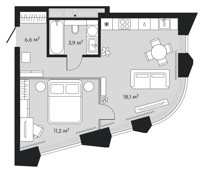 Планировка: евродвушка 39,8 м² - ЖК Челюскинцев, 5