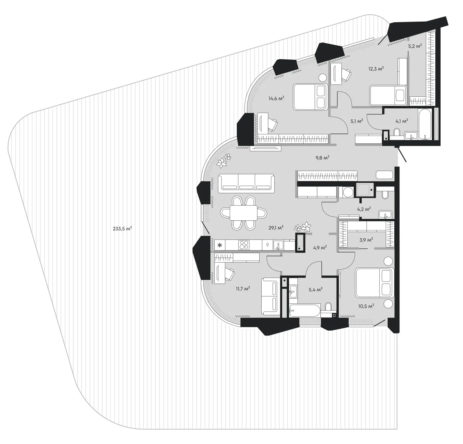 Планировка: евро-пятёшка 354,4 м² - ЖК Челюскинцев, 5