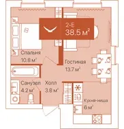 Планировка: евродвушка 38,5 м² - ЖК Спасская