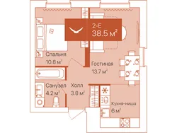 Планировка: евродвушка 38,5 м² — ЖК Спасская