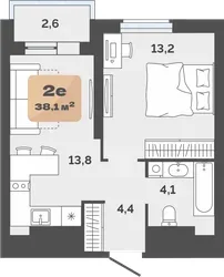 Планировка: евродвушка 35,5 м² - ЖК Баланс