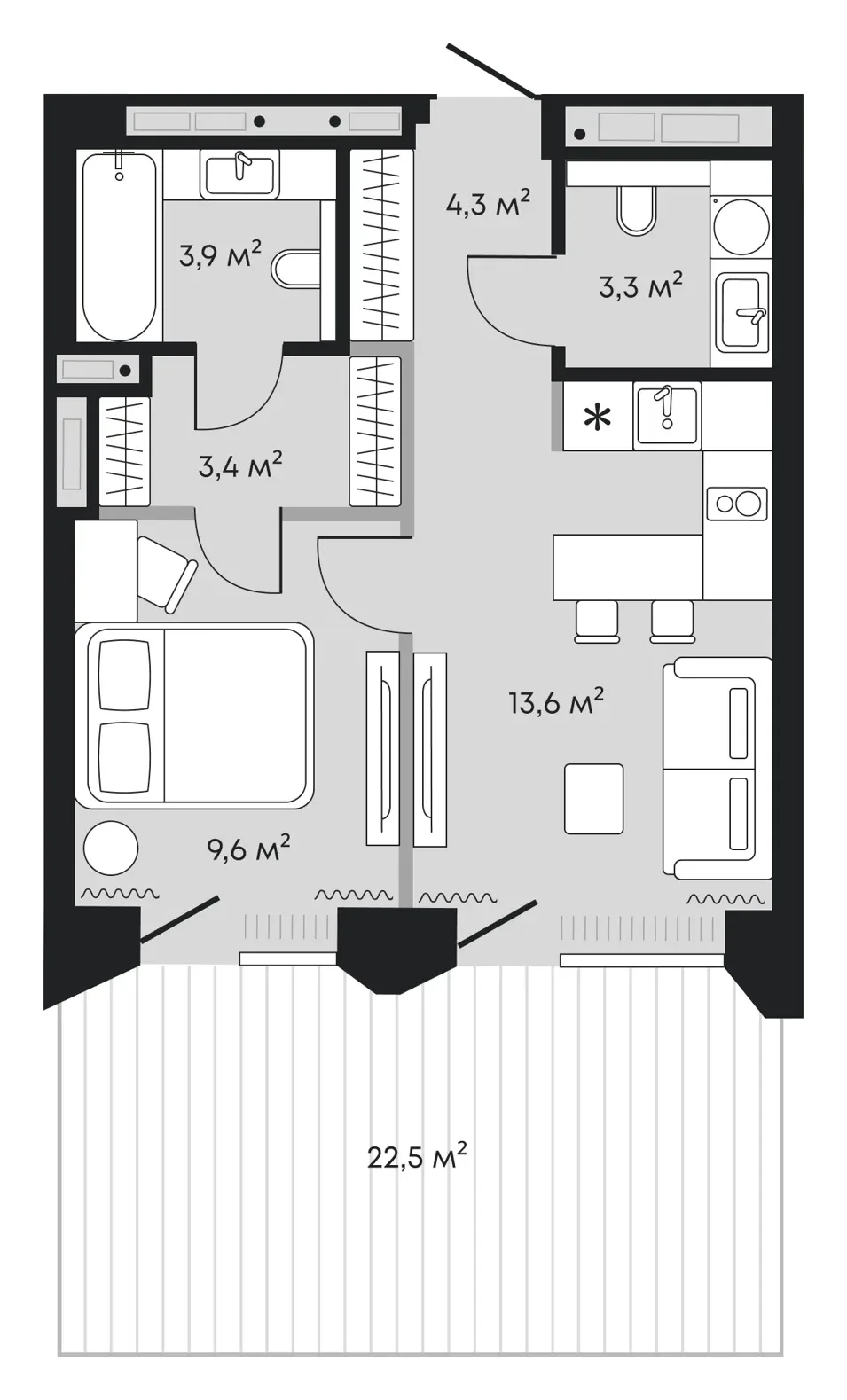 Планировка: евродвушка 60,6 м² - ЖК Челюскинцев, 5