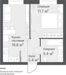 Планировка: евродвушка 36,1 м² - ЖК Дружеский