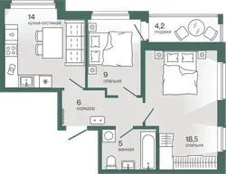 Планировка: евротрёшка 54,58 м² - ЖК Эклипт