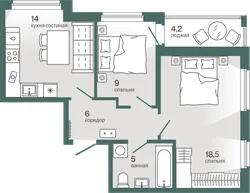 Планировка: евротрёшка 54,58 м² — ЖК Эклипт