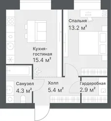 Планировка: евродвушка 41,2 м² - ЖК Дружеский