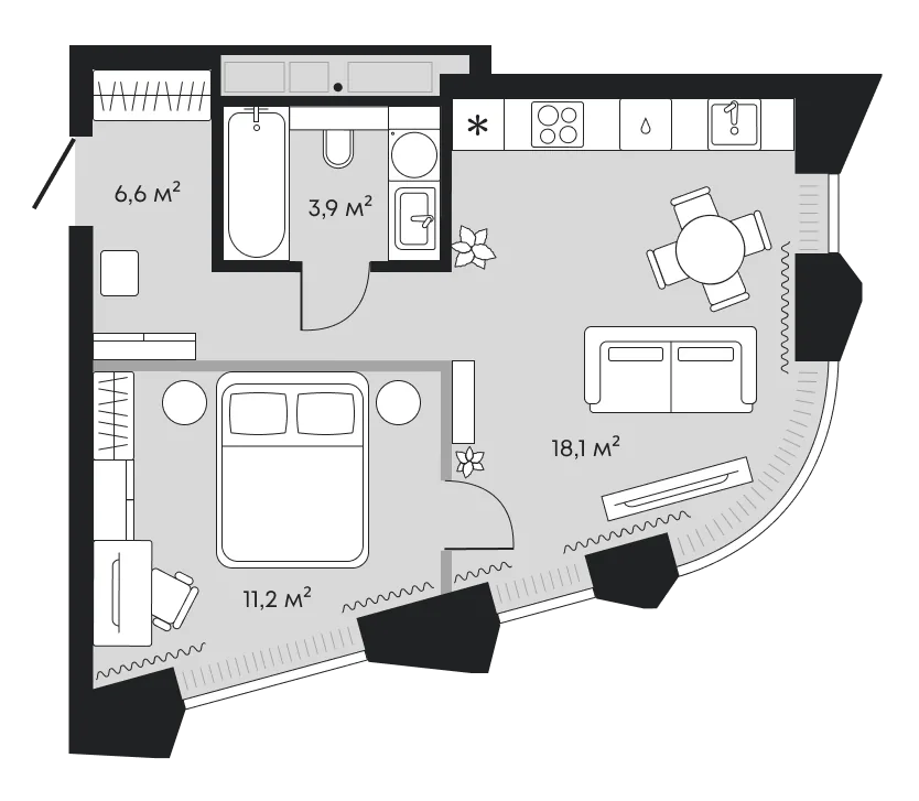 Планировка: Евродвушка 39,8 м²