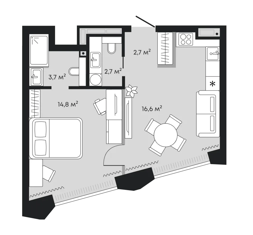 Планировка: Евродвушка 40,3 м²
