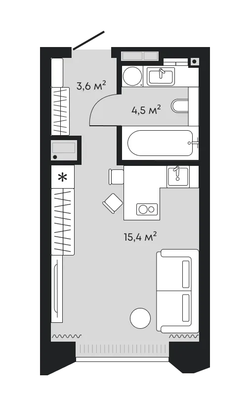 Планировка: Студия 23,5 м²
