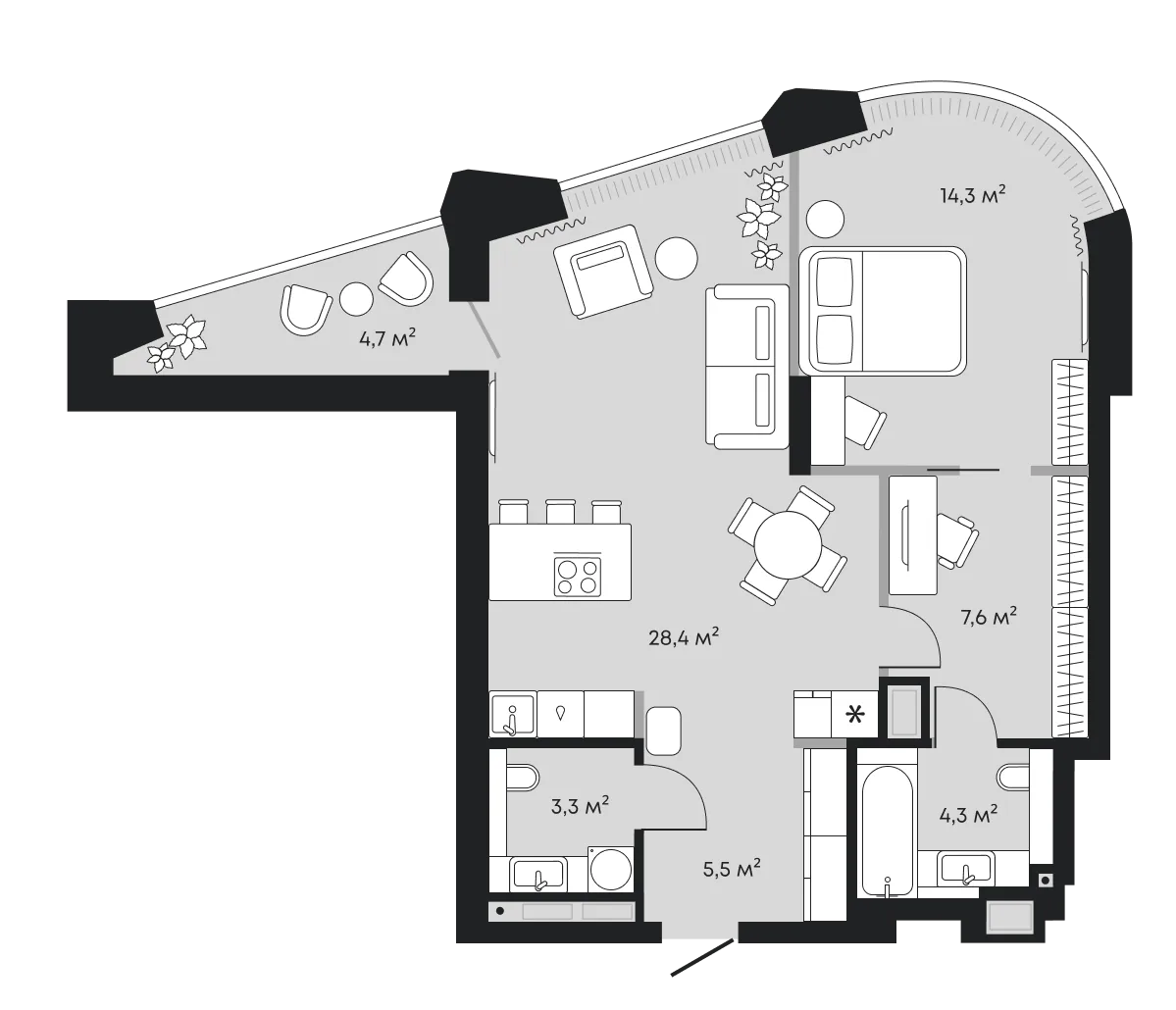 Планировка: Евродвушка 67,9 м²