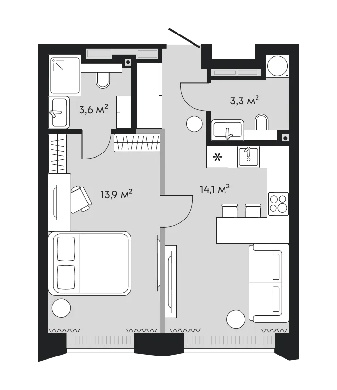 Планировка: Евродвушка 38,3 м²