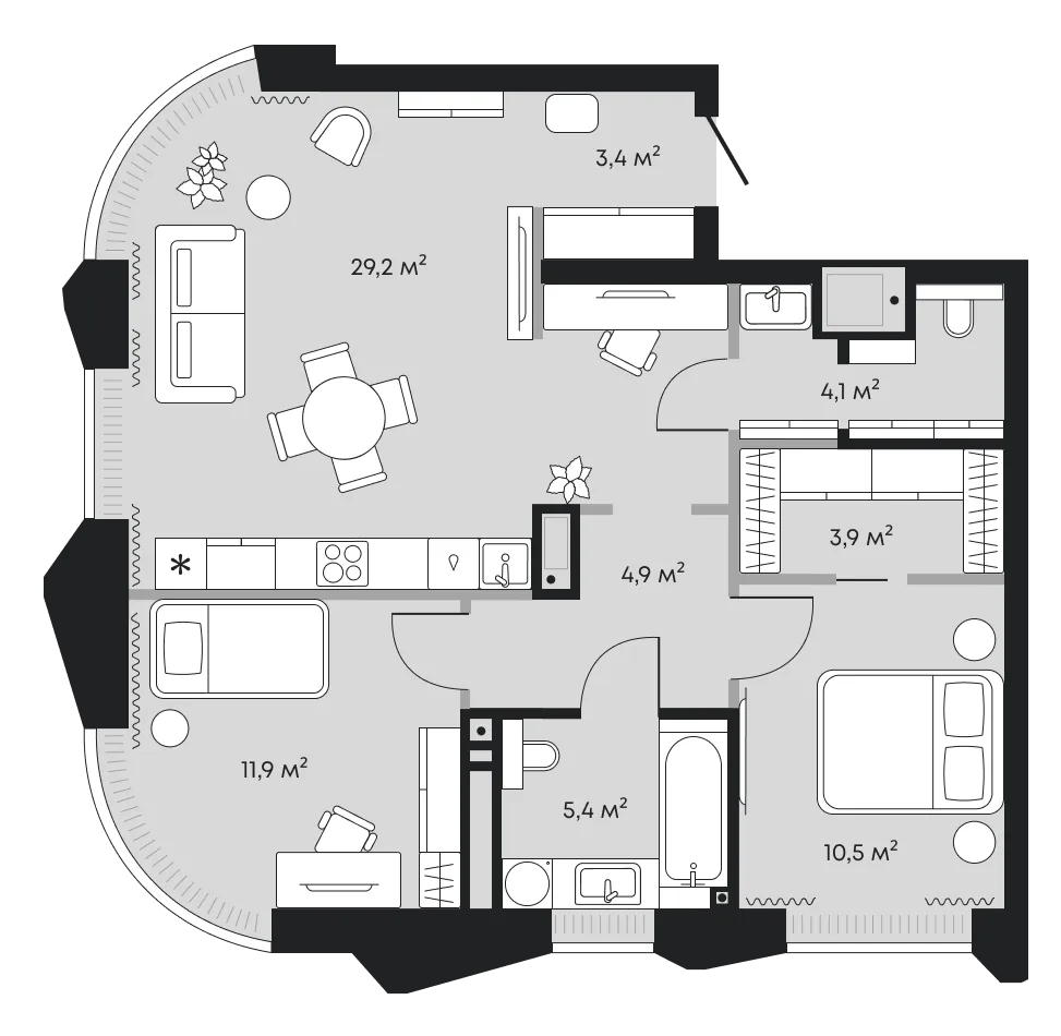 Планировка: Евротрёшка 73,3 м²