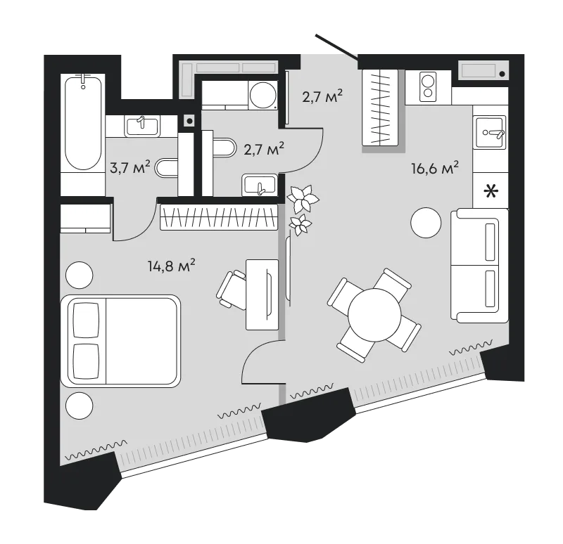 Планировка: Евродвушка 40,4 м²