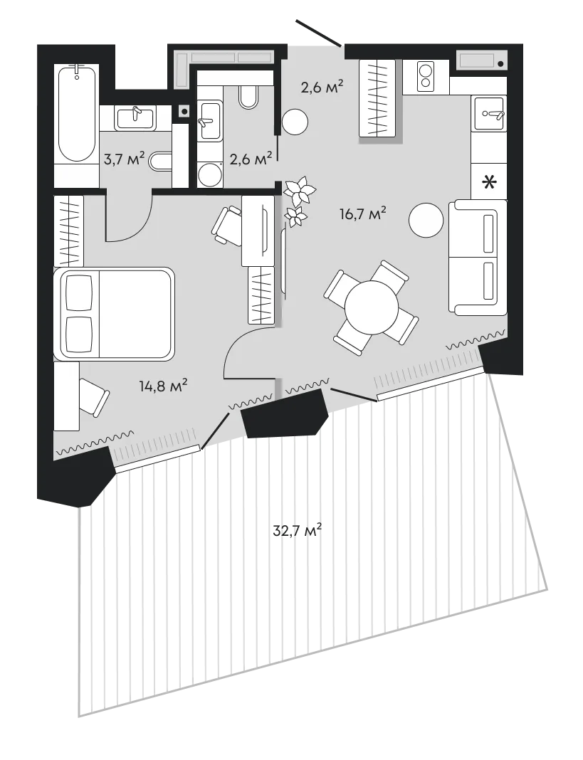 Планировка: Евродвушка 73,1 м²