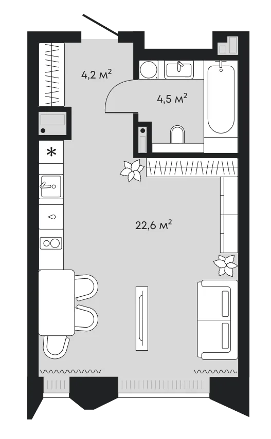 Планировка: Студия 31,3 м²