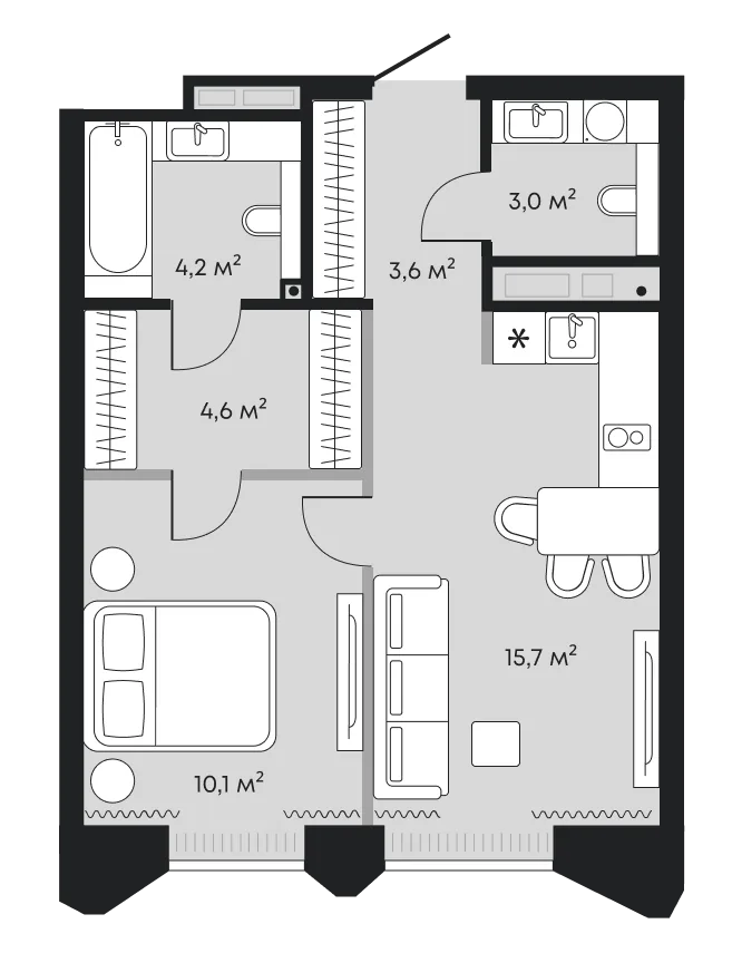 Планировка: Евродвушка 41,2 м²