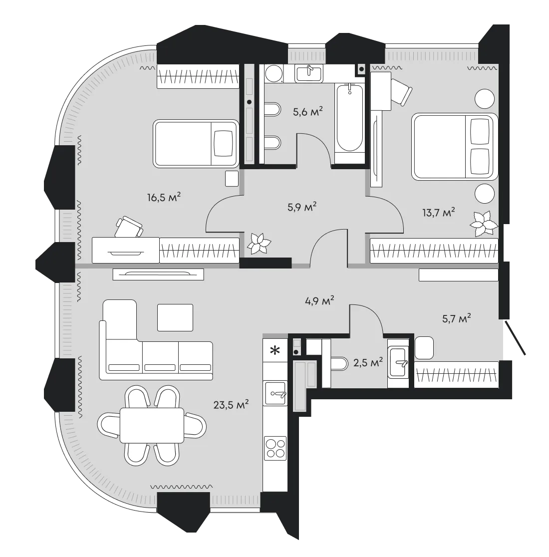 Планировка: Евротрёшка 78,5 м²