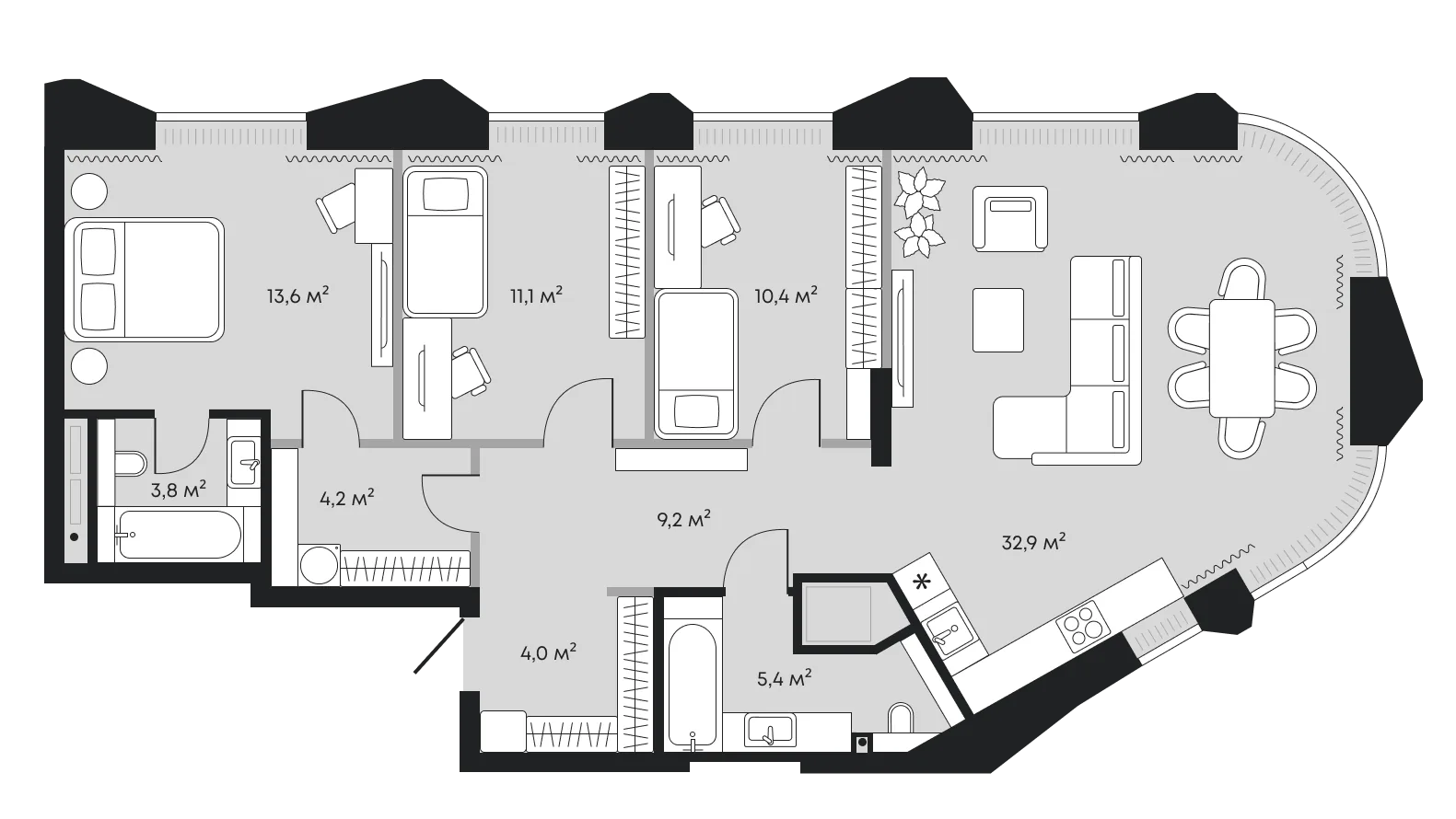 Планировка: Евро-4 94,5 м²