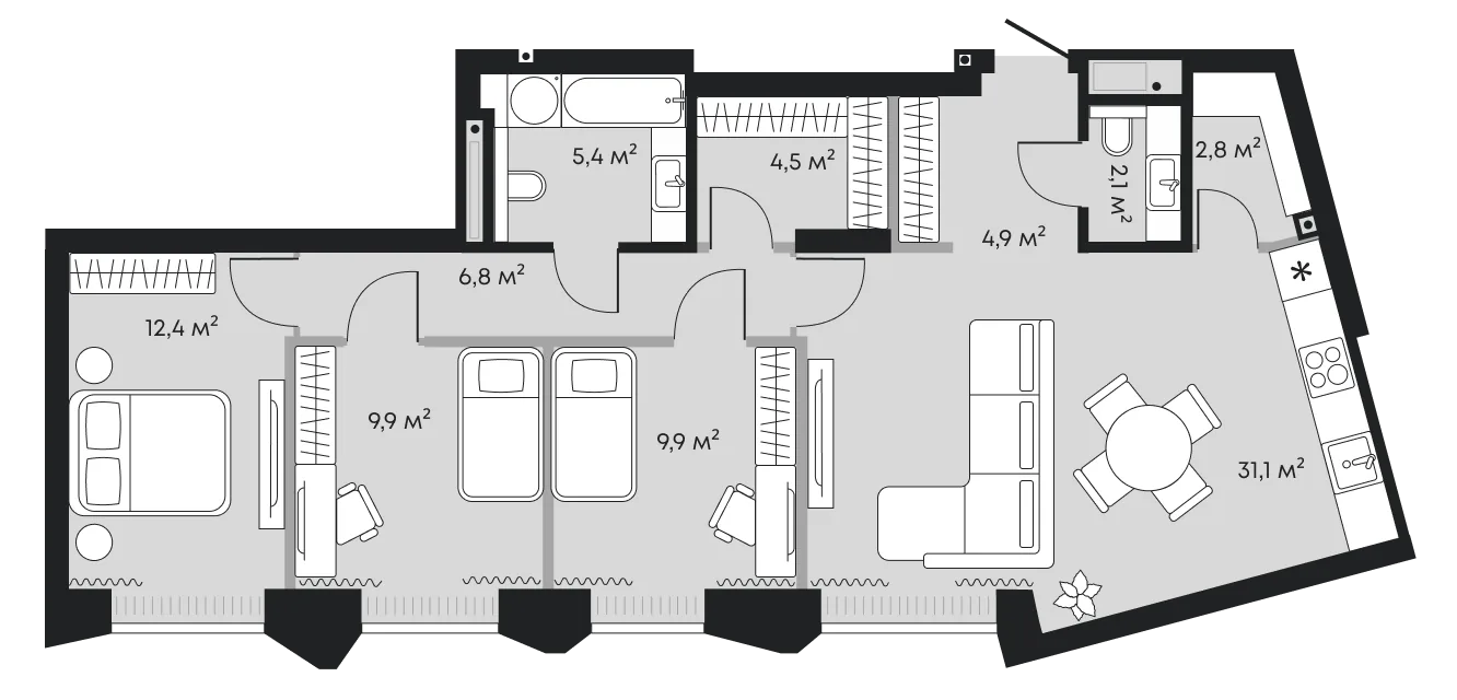 Планировка: Евро-4 89,8 м²