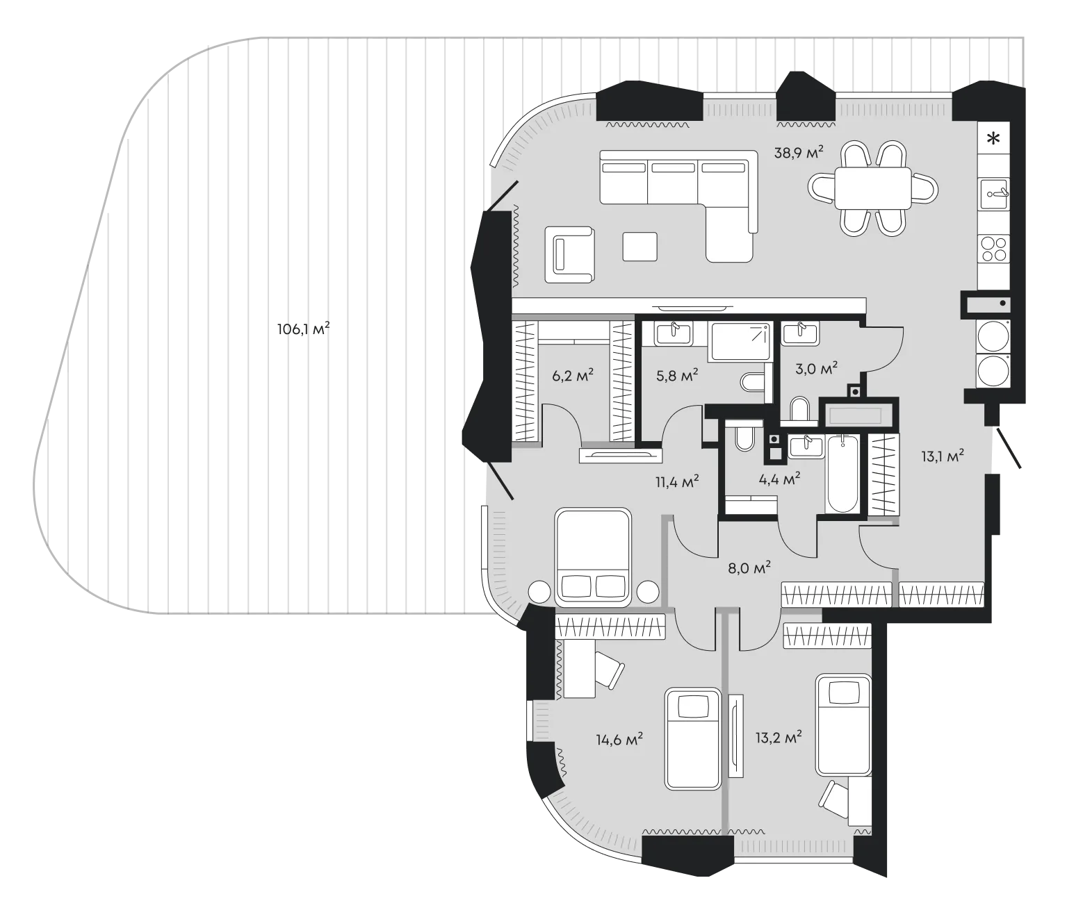 Планировка: Евро-4 224,7 м²