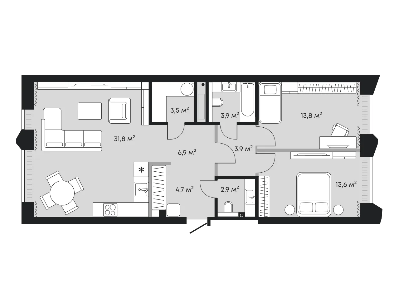 Планировка: Евротрёшка 85 м²