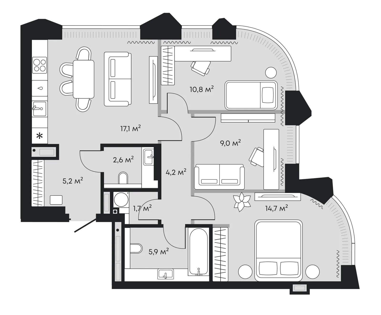 Планировка: Евро-4 71,3 м²
