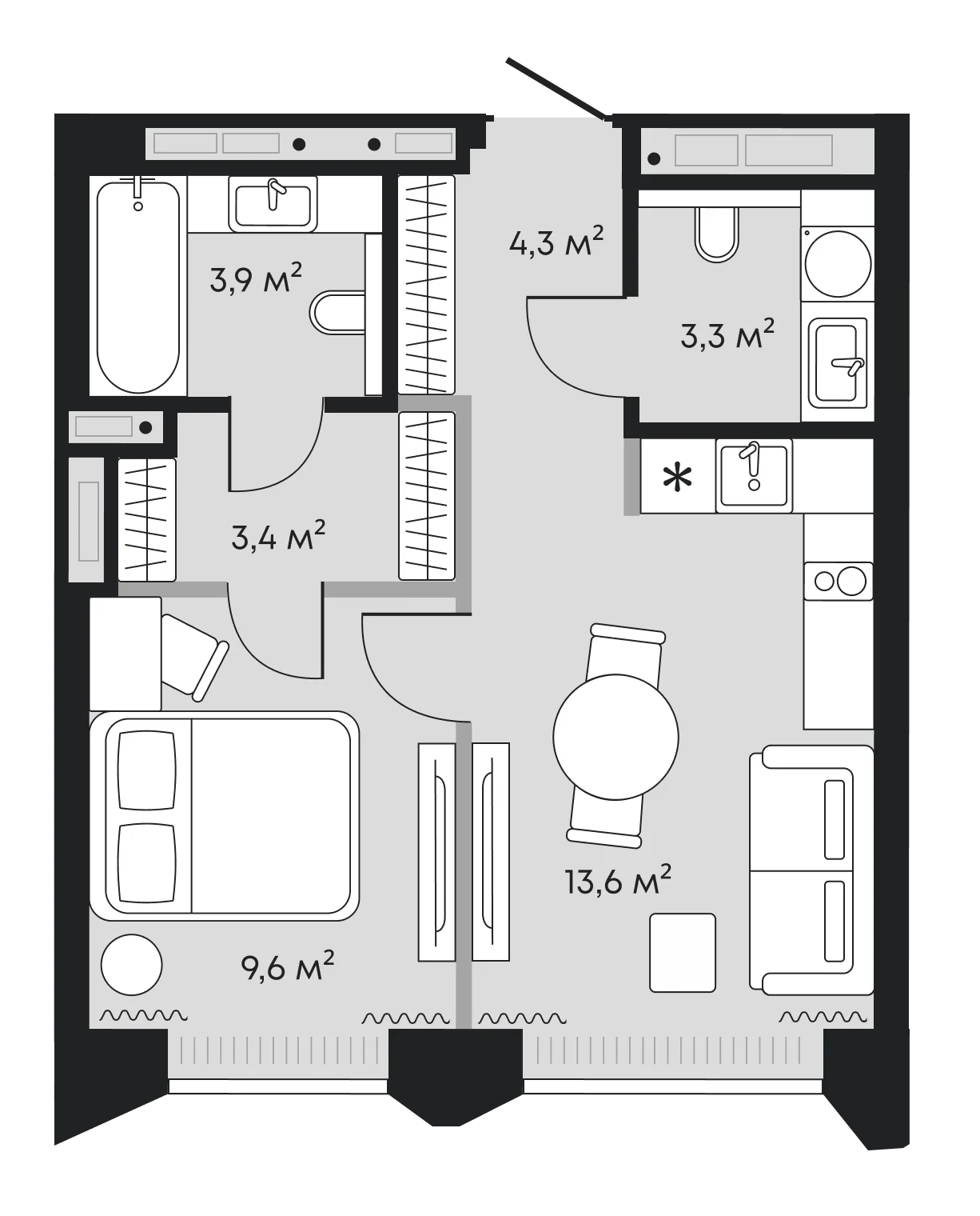 Планировка: Евродвушка 38,1 м²