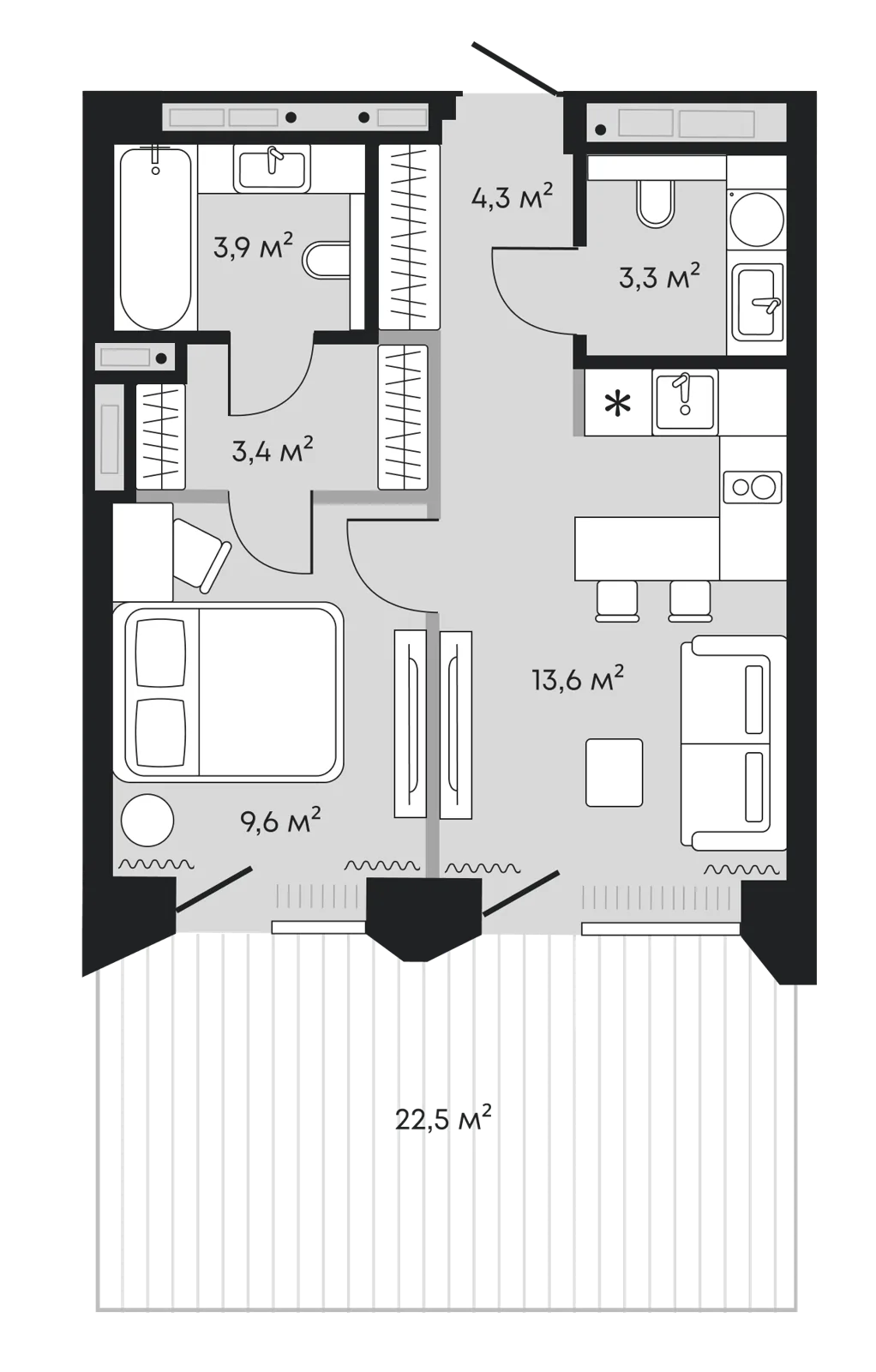 Планировка: Евродвушка 60,6 м²